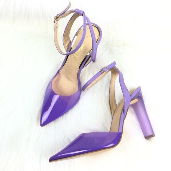 Women's Cathy Din Evalina Translucent Slingback Heel Pointed Toe Sandals Lilac - Picture 1 of 12